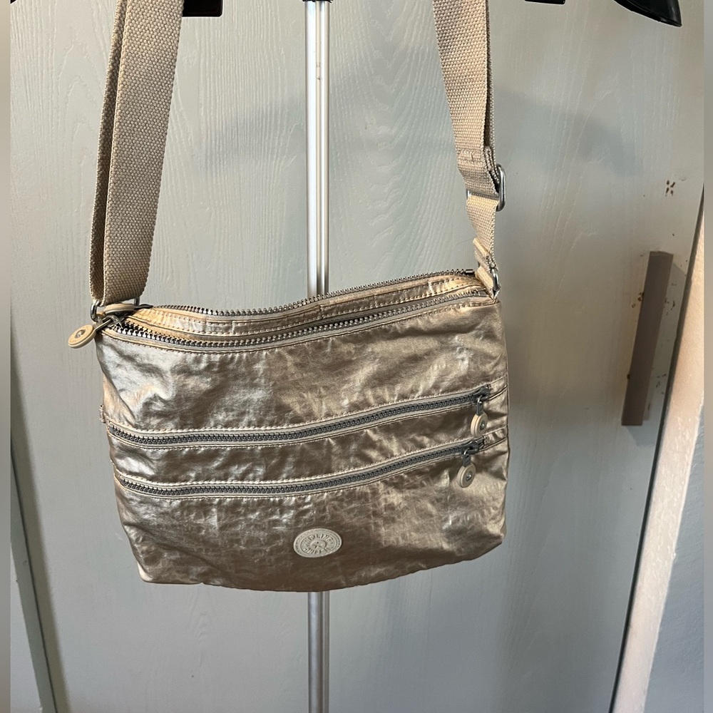Kipling Metallic Silver Messenger Bag, Adjustable… - image 1